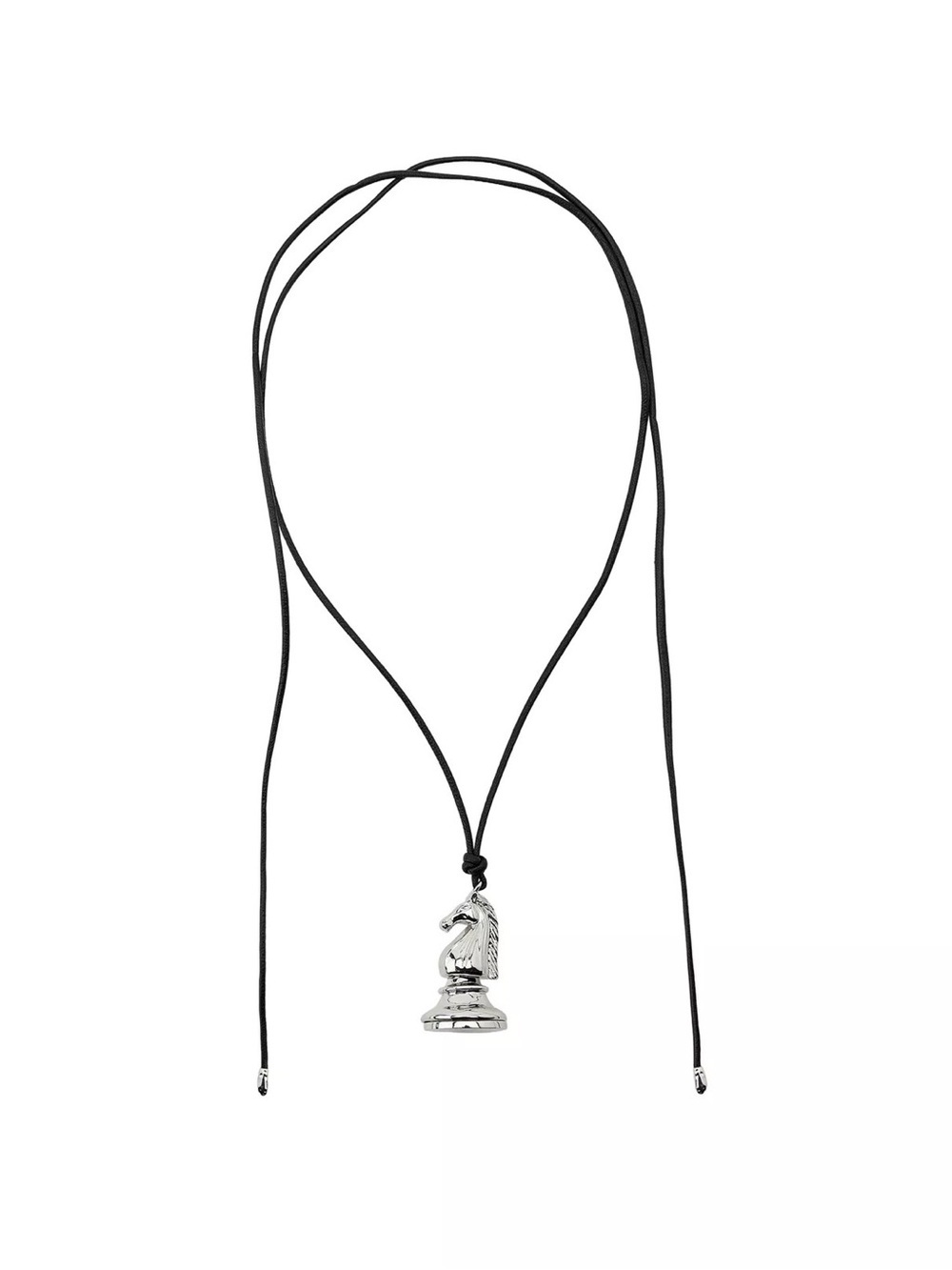 NWT Zara Silver Chess Knight Pendant Necklace on Black Cord